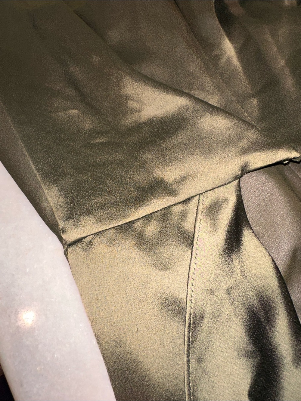 Jenny Yoo Size 6 Olive Green V-Neck Satin Maxi Dress - Picture 12 of 16